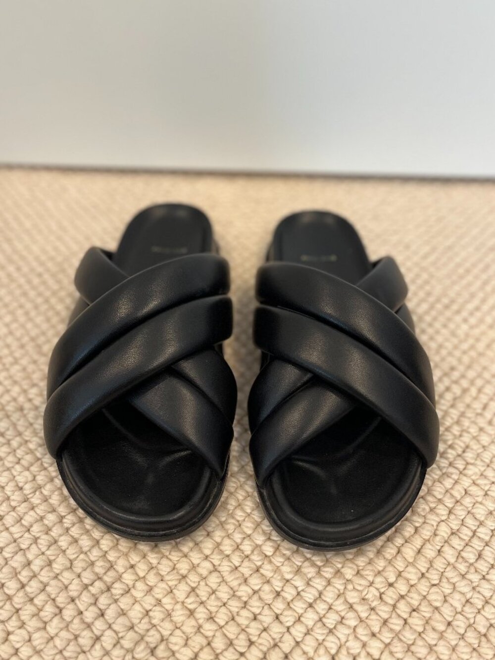 Black Leather Anine Bing Padded Slides Size 9